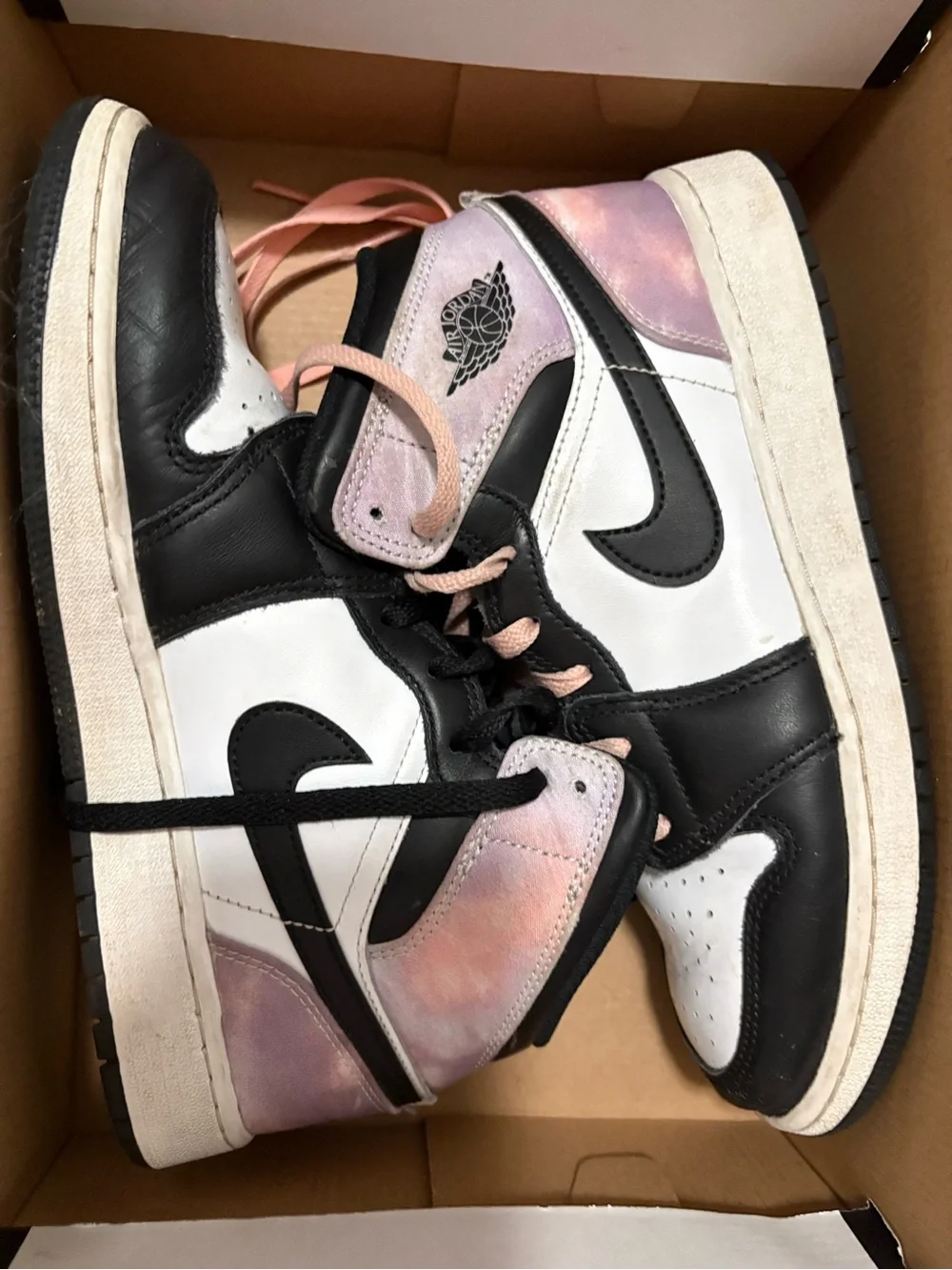 Nike Air Jordan 1 Mid Black White Pink Tie-Dye Women's Sneakers